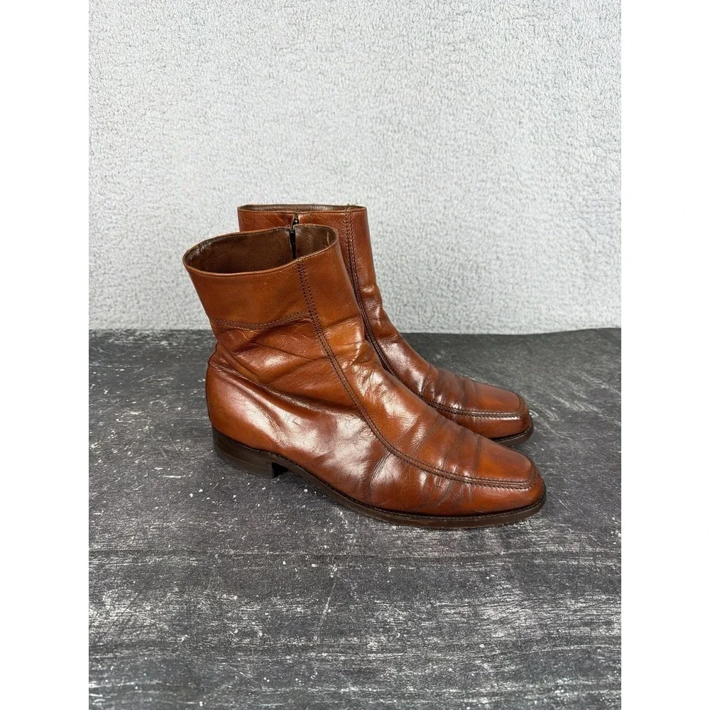 Florsheim Vintage Brown Leather Side Zip Ankle Boots Men's US 12 D Moc Toe